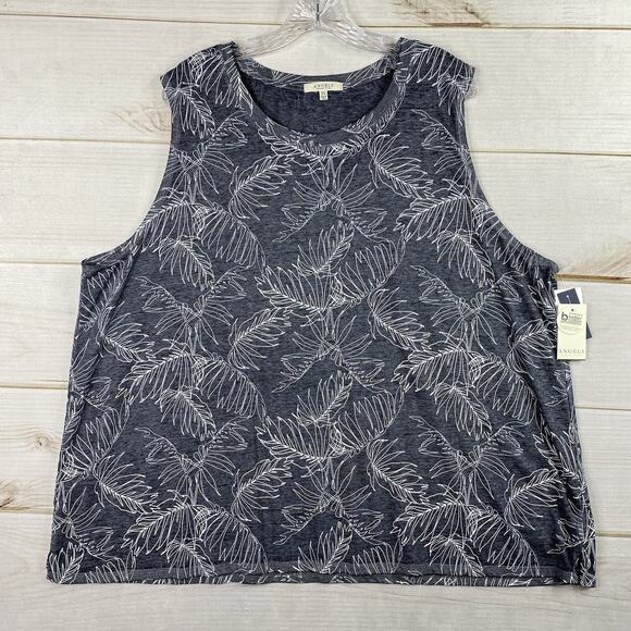 Angels Forever Young Top Womens 3X Blue Palm Floral Tank Stretch Cotton NWT - Picture 1 of 7